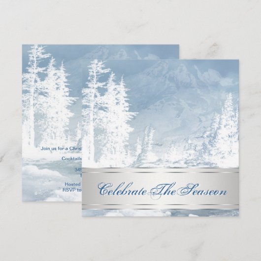Elegante zilveren blauwe kerstfeestuitnodigingen kaart (Voorkant / Achterkant)