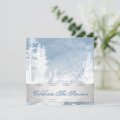 Elegante zilveren blauwe kerstfeestuitnodigingen kaart (Staand voorkant)