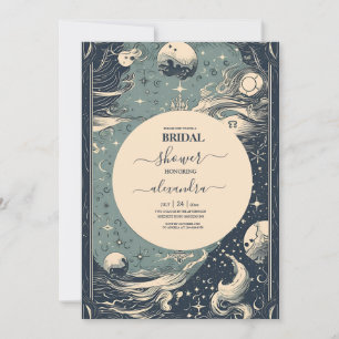 Elegante Zilveren Blauwe Tarot Bruidsfeest Kaart