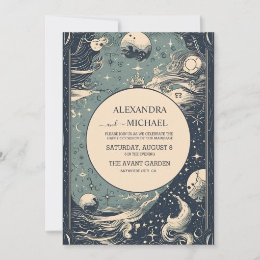 Elegante zilveren blauwe tarot bruiloft kaart (Voorkant)