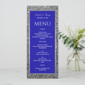 Elegante Zilveren Blauwe Trouw  Menu (Staand voorkant)