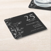 Elegante Zilveren Bloemen 25ste Huwelijk Jubileum Kartonnen Onderzetters (Schuin)