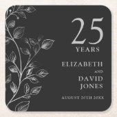 Elegante Zilveren Bloemen 25ste Huwelijk Jubileum Kartonnen Onderzetters (Voorkant)