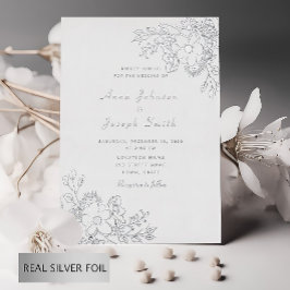 Elegante Zilveren Bloemen Bruiloft Folie Uitnodiging