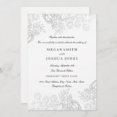 Elegante Zilveren Bloemen Huwelijksuitnodiging Kaart (Voorkant / Achterkant)