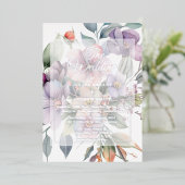 Elegante zilveren bloemen transparante bruiloft folie uitnodiging (Staand Voorkant)