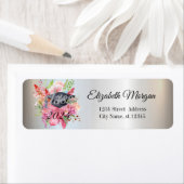 Elegante zilveren bloemige afstudeerhoed etiket (Insitu)