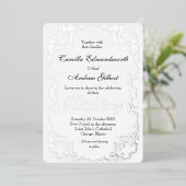 Elegante zilveren bloemrand trouwkaart folie uitnodiging (Staand Voorkant)
