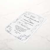 Elegante zilveren bloemrand trouwkaart folie uitnodiging (Gedraaid)