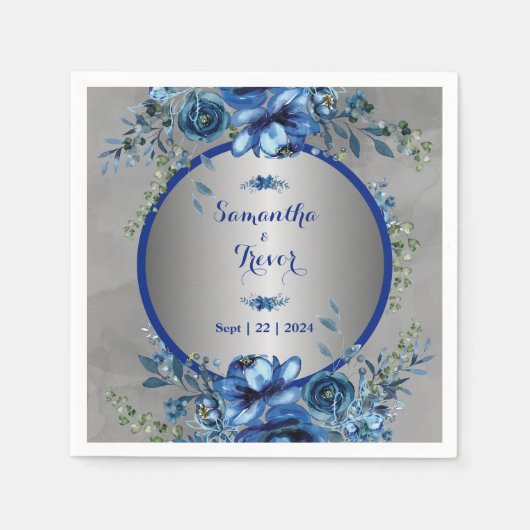 Elegante zilveren bloesems bruiloft servet (Voorkant)