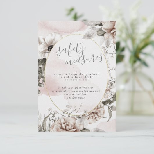 elegante zilveren blos bloemmotief veiligheidsmaat informatiekaartje (Staand voorkant)