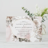 Elegante zilveren blozende bloemige trouwuitnodigi kaart (Staand voorkant)
