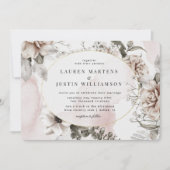 Elegante zilveren blozende bloemige trouwuitnodigi kaart (Voorkant)