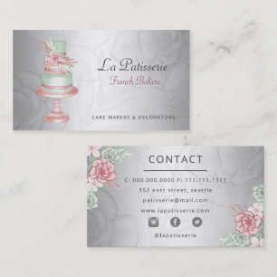 Elegante Zilveren Blush Bloemen Trouwtaart Makers Visitekaartje