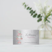 Elegante Zilveren Blush Bloemen Trouwtaart Makers Visitekaartje (Staand voorkant)