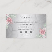 Elegante Zilveren Blush Bloemen Trouwtaart Makers Visitekaartje (Achterkant)