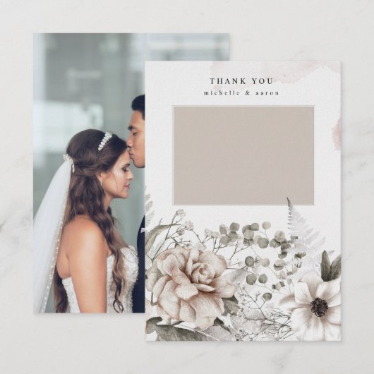 Elegante zilveren blush bloemenfoto dank u kaart (Voorkant / Achterkant)