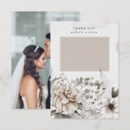 Elegante zilveren blush bloemenfoto dank u kaart