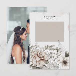 Elegante zilveren blush bloemenfoto dank u kaart