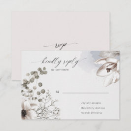 Elegante zilveren blush bloemrijke RSVP-antwoordka RSVP Kaartje