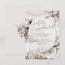 elegante zilveren blush bloemrijke veiligheidsmaat informatiekaartje