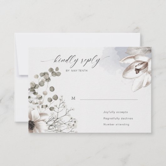 elegante zilveren blush floral RSVP Response Kaart (Voorkant)
