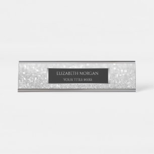 Elegante Zilveren Bokeh Frame Bureau Naambordje