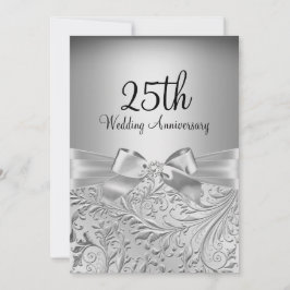 Elegante Zilveren Boog Bloemige Swirl 25e Verjaard Kaart