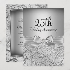 Elegante Zilveren Boog Bloemige Swirl 25e Verjaard Kaart