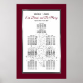 Elegante zilveren bordeaux bruiloft zitgrafiek poster (Voorkant)
