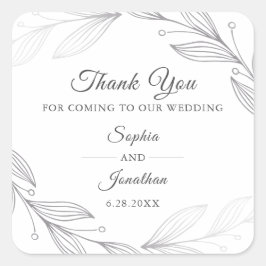 Elegante zilveren botanische bladeren bruiloft dan vierkante sticker