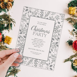 Elegante Zilveren Botanische Kerstfeest Acryl Uitnodigingen