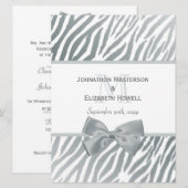 Elegante Zilveren Bow Zebra Print Monogram Huwelij Kaart (Voorkant / Achterkant)
