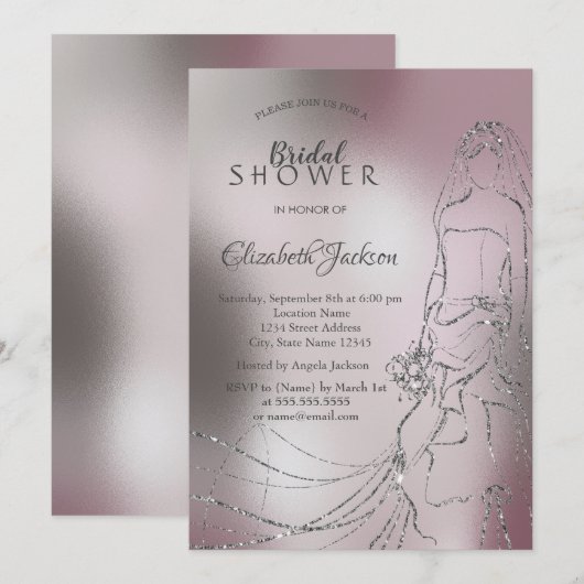 Elegante zilveren bruid metaalachtige bruiloft kaart (Voorkant / Achterkant)