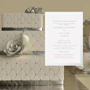 Elegante Zilveren Bruid Ouders 2 Locatie Zilver Folie Uitnodiging