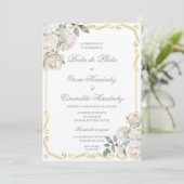 Elegante zilveren bruiloft bewerkbaar kaart (Staand voorkant)