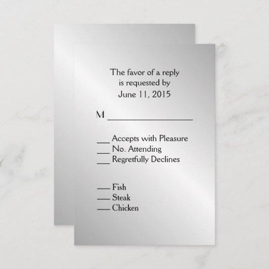 Elegante zilveren bruiloft RSVP met Menu (Voorkant / Achterkant)