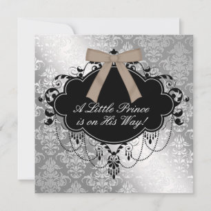 Elegante zilveren bruine prins baby jongen shower kaart