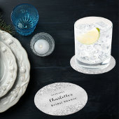 Elegante zilveren confetti voor bruidsfeest ronde kartonnen onderzetter