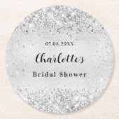 Elegante zilveren confetti voor bruidsfeest ronde kartonnen onderzetter (Voorkant)