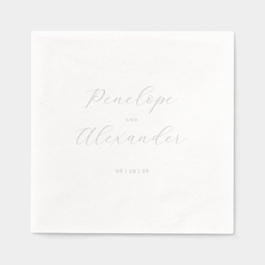 Elegante Zilveren Cursive Namen Folie Servetten (Voorkant)