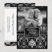 Elegante zilveren damast 25e huwelijksjubileum kaart (Voorkant / Achterkant)