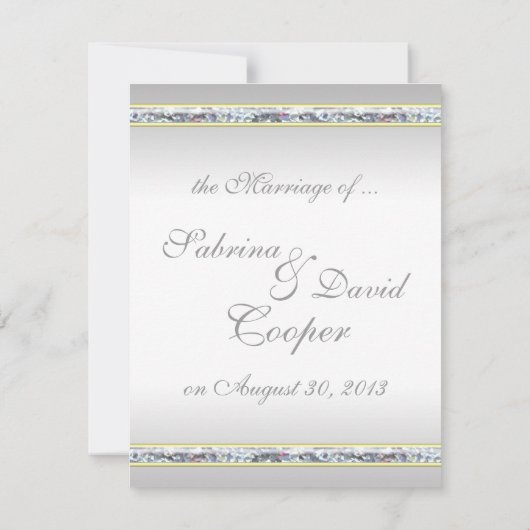 Elegante zilveren damast en roze roos bruiloft kaart (Achterkant)