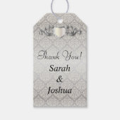 Elegante zilveren damast stijl bruiloft 1 cadeaulabel (Voorkant)