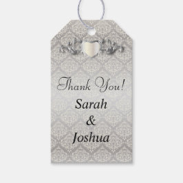 Elegante zilveren damast stijl bruiloft 1 cadeaulabel