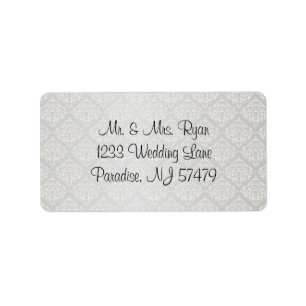Elegante zilveren damast stijl bruiloft 1 etiket