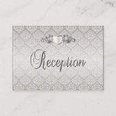 Elegante zilveren damast stijl bruiloft 1 informatiekaartje (Achterkant)