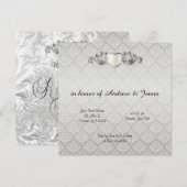 Elegante zilveren damast stijl bruiloft 3 kaart (Voorkant / Achterkant)