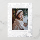 Elegante zilveren dennenboom fotolijst folie feestdagenkaart (Voorkant)