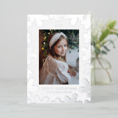 Elegante zilveren dennenboom fotolijst folie feestdagenkaart (Staand Voorkant)